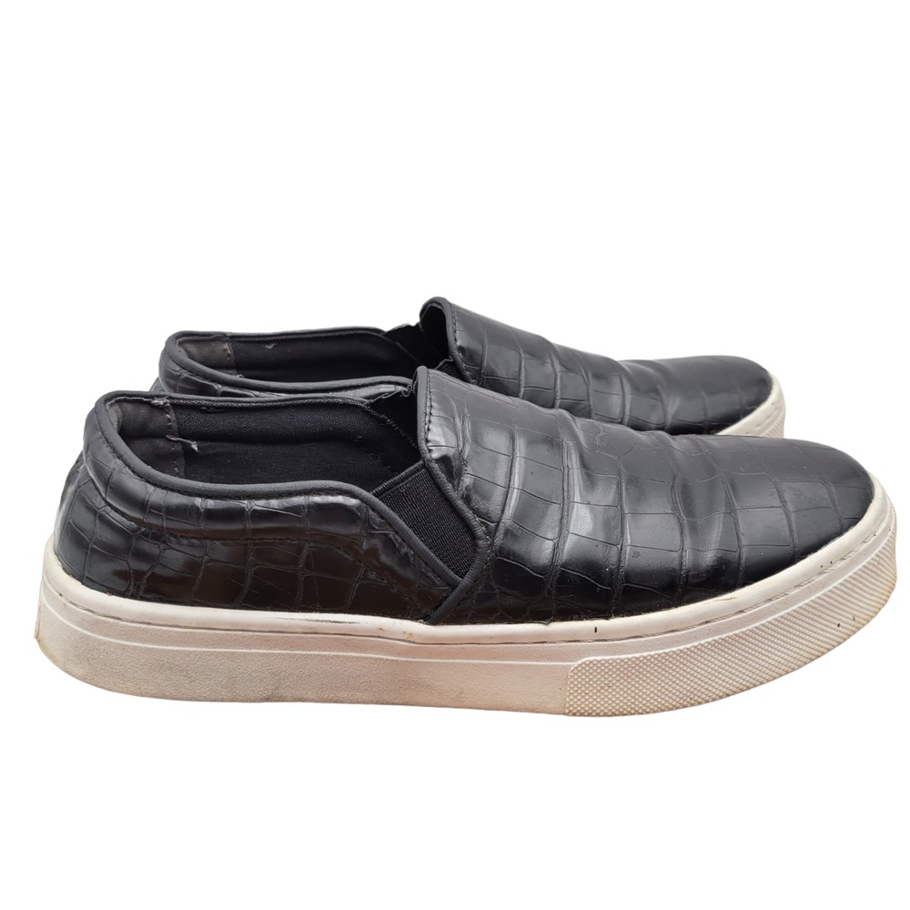 Sam Edelman Sneakers‎ Womens Size 7.5 M Black Faux Leather Croc Flats Shoes